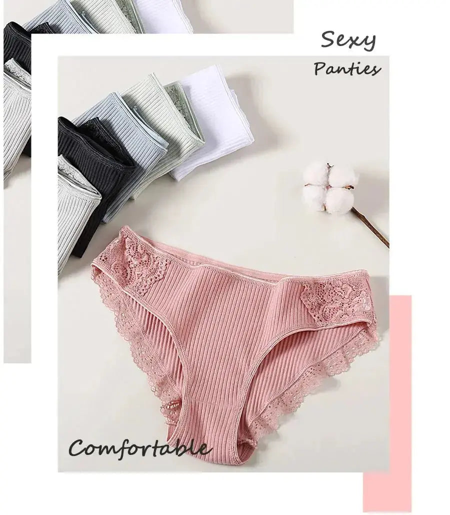 FINETOO 3Pcs/set Women Cotton Panties M-2XL Low-Rise Underwear Trendy Patchwork Lace Briefs Female Soft Underpants Lingerie 2022