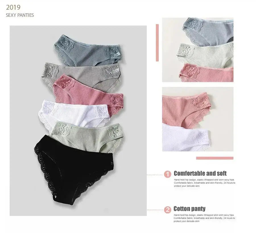 FINETOO 3Pcs/set Women Cotton Panties M-2XL Low-Rise Underwear Trendy Patchwork Lace Briefs Female Soft Underpants Lingerie 2022